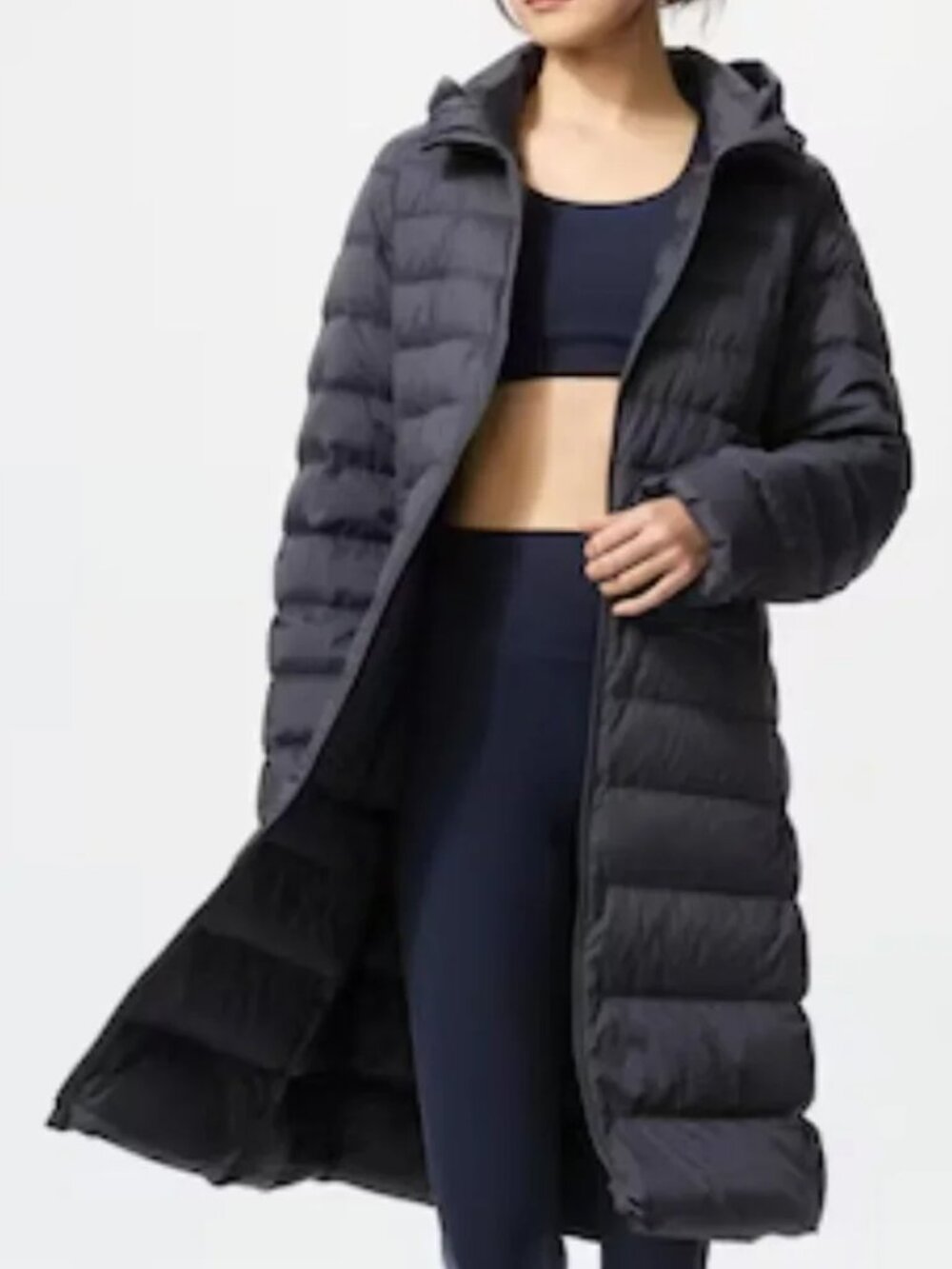 UNIQLO ULTRA LIGHT DOWN LONG COAT PUFFER JACKET REMOVABLE HOOD PACKABLE BAG sz S